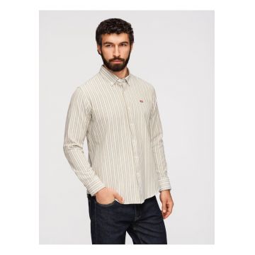 Camasa barbati - regular fit - bumbac 100% - cu guler button-down si model in dungi - Bej
