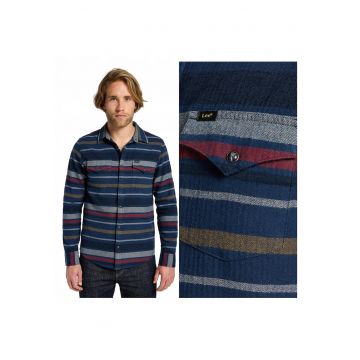 Camasa Barbati -  Western Shirt - Regular Fit - Design Clasic - Maneci Lungi - Cu Guler - Cu Nasturi - Bumbac - Multicolor - Albastru