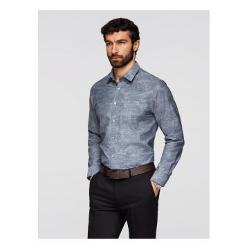 Camasa clasica din flanela de bumbac cu model floral  K701 - Gri deschis