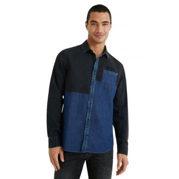 Camasa colorblock cu insertii din denim Folixia -