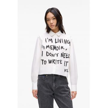 Camasa crop cu imprimeu text - Alb/Negru