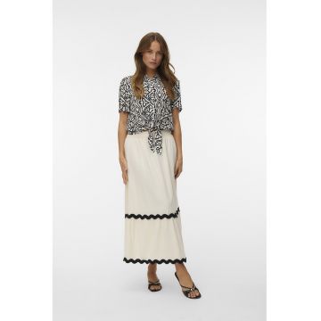 Camasa crop cu model floral si detaliu nod - Negru/Crem