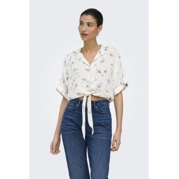 Camasa crop cu prindere in partea de jos - Albastru inchis/Alb murdar