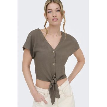 Camasa crop din amestec de in cu nod - Maro taupe