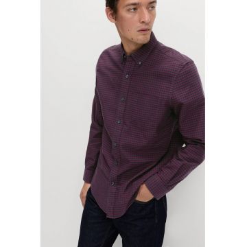 Camasa cu buzunar pe piept si model in carouri - Negru/Mov inchis