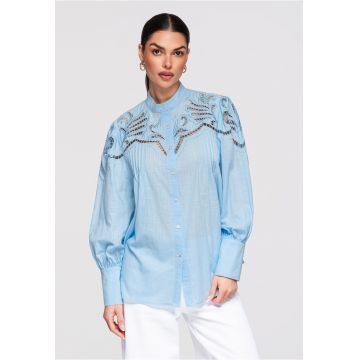 Camasa cu dantela  OW-SH-E0022 - Albastru