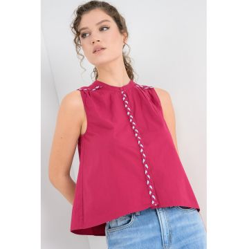 Camasa cu detalii tesute - fara maneci - Roz orhidee