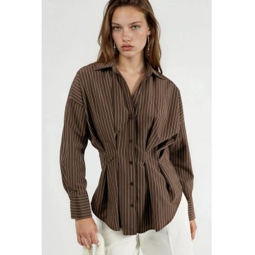 Camasa  cu dungi - bumbac - maro