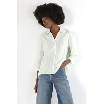 Camasa cu dungi si maneci 3/4 - Verde pal