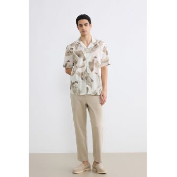 Camasa cu imprimeu si maneci scurte - Maro taupe deschis/Alb murdar
