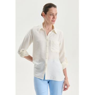 Camasa cu maneci lungi si buzunar pe piept - Crem