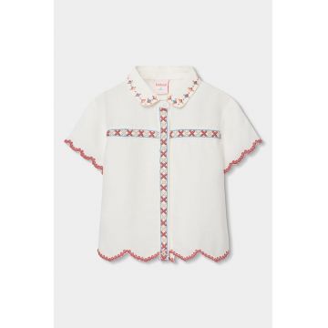 Camasa cu maneci scurte si broderie - Alb fildes