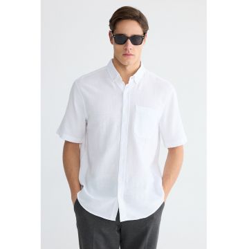 Camasa cu maneci scurte si guler fixat cu nasturi - Alb optic