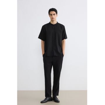 Camasa cu maneci scurte si guler Mao - Negru