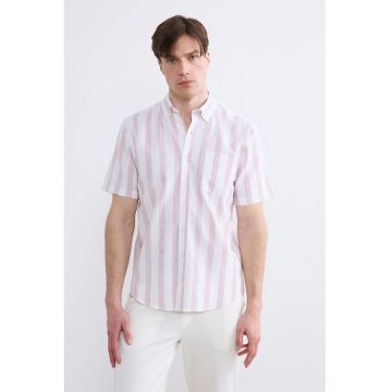 Camasa cu maneci scurte si guler Oxford - Alb/Coral