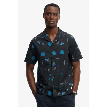 Camasa cu maneci scurte si imprimeu floral - Negru/Albastru deschis/Gri inchis