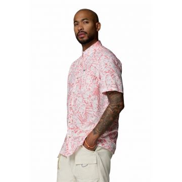 Camasa cu maneci scurte si imprimeu tropical - Alb/Coral