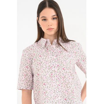 Camasa cu maneci scurte si imprimeu - Verde/Roz pal