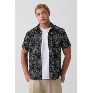 Camasa cu maneci scurte si model floral - Alb/Negru