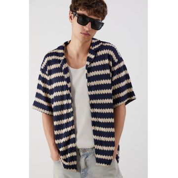 Camasa cu model - Bej/Bleumarin