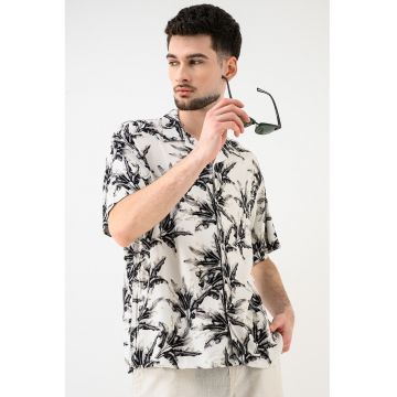 Camasa cu model floral Jeff - Alb fildes/Negru
