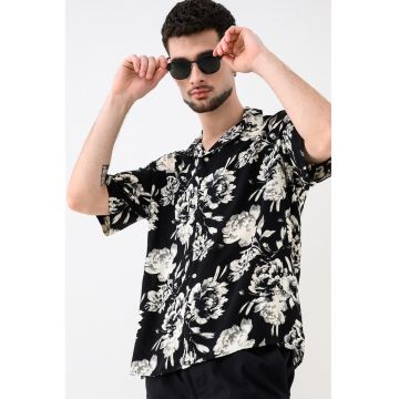 Camasa cu model floral Jeff - Alb/Negru