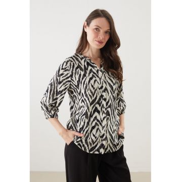 Camasa cu model si maneci 3/4 - Negru/Alb murdar