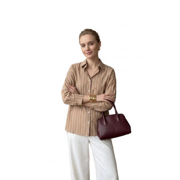 Camasa dama -  camasa cu dungi - maro - textil