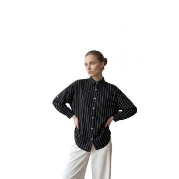 Camasa dama -  camasa cu dungi - negru - textil