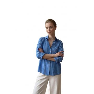 Camasa dama -  cu dungi - albastru - textil