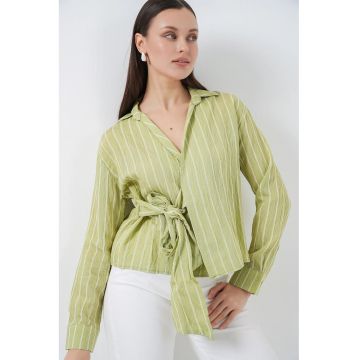 Camasa dama -  cu maneca lunga - dungi - verde