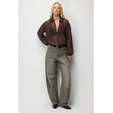 Camasa dama -  cu nasturi - 100% poliester - maro