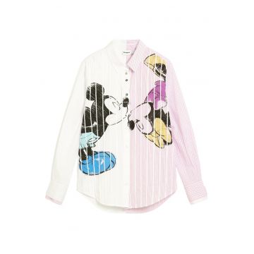 Camasa dama  din bumbac - Alb/Roz