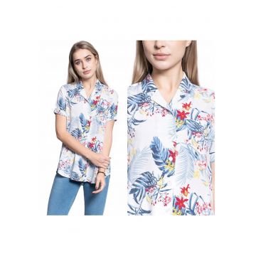 Camasa Dama -  EDDA AOP BLOUSE - 100% Bumbac Natural - Croiala Regular Fit - Material Moale Si Respirabil - Design Modern Cu Model Colorat - Inchidere Nasturi - Ideala Pentru Orice Ocazie - Marimea 36 S - Alb Multicolor