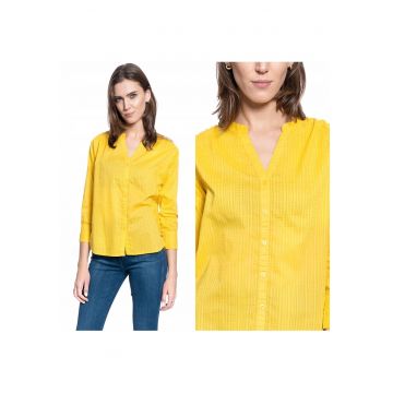 Camasa Dama -  EDDA BLOUSE - 100% Bumbac Natural Calitate Premium - Croiala Slim Fit - Material Moale Si Respirabil - Design Clasic Cu Guler - Inchidere Cu Nasturi - Ideala Pentru Tinute Casual - Marimea 36 S - Galben