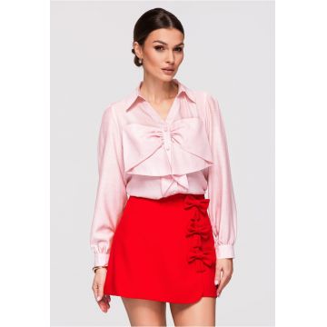 Camasa Dama Eleganta cu Volane - Maneca Lunga - Croiala Slim Fit din Poliester - Roz