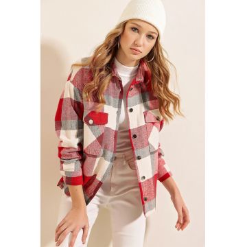 Camasa dama - HiCCUP - camasa flanela Regular Fit - rosu cires - textil