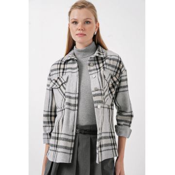 Camasa dama - HiCCUP - carouri - gri deschis - textil - Mocca