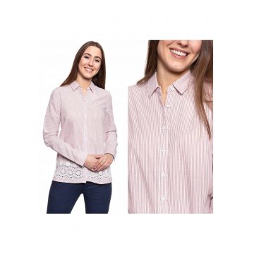 Camasa Dama In Dungi -  EMMA KC STRIPE - 100% Bumbac Natural - Croiala Slim Fit - Material Moale Si Respirabil - Design Clasic Cu Guler - Inchidere Nasturi - Ideala Pentru Tinute Office - Marimea 36 S - Roz Alb