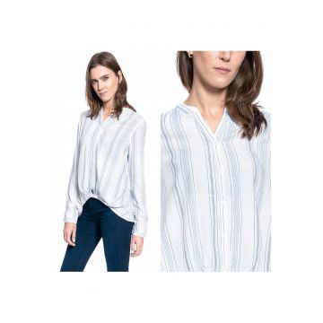 Camasa Dama In Dungi -  EMMA STRIPE BLOUSE - 100% Bumbac Natural - Croiala Regular Fit - Material Moale Si Respirabil - Design Clasat Cu Linii - Inchidere Nasturi - Ideala Pentru Tinute Office - Marimea 36 S - Alb