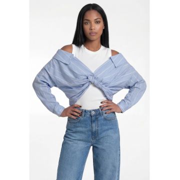 Camasa dama  M1313 - albastra - decolteu spaniol - bumbac cu elastan