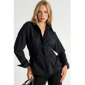 Camasa dama -  poplin cambrat - negru - bumbac