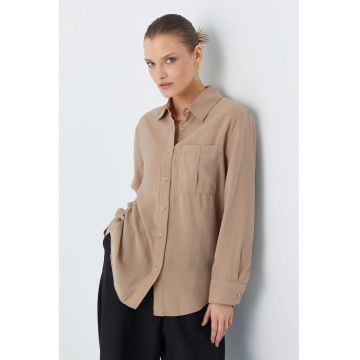 Camasa dama -  Relaxed Fit - buzunar - maro camel - textil