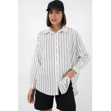Camasa dama  supradimensionata cu dungi - alb - textil