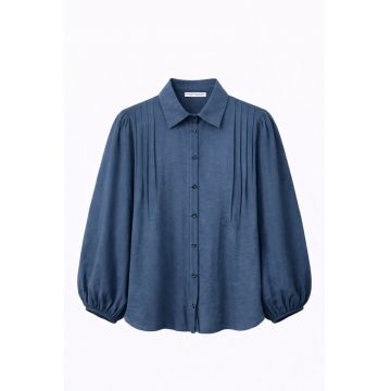 Camasa dama -  texturata cu nasturi - bleumarin - textil