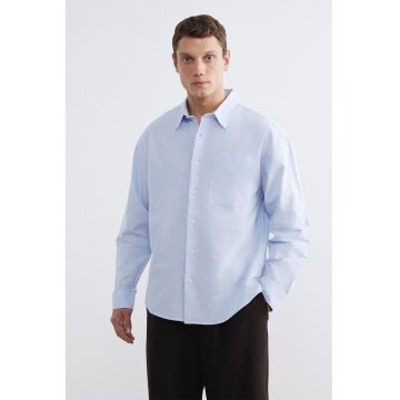 Camasa de bumbac cu buzunar pe piept - Albastru deschis