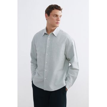 Camasa de bumbac cu buzunar pe piept - Gri cenusiu