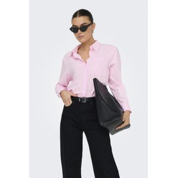 Camasa de bumbac cu buzunar pe piept - Roz -