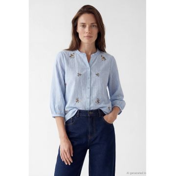 Camasa de bumbac cu dungi - Albastru lavanda
