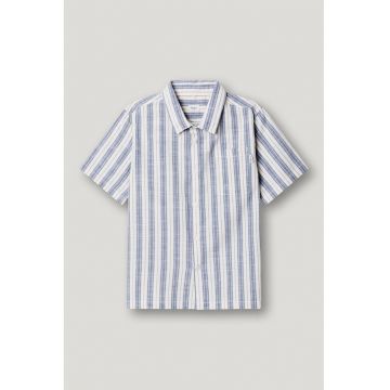 Camasa de bumbac cu dungi - Albastru prafuit/Alb murdar